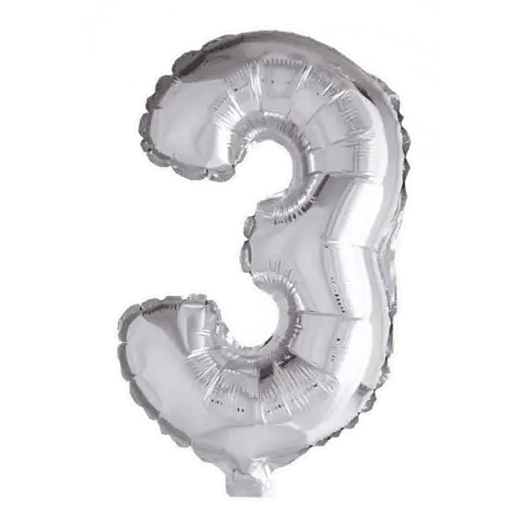 Cijfer Ballon 3 Zilver - 41 cm - Ballonnenshop.nl