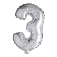 Cijfer Ballon 3 - Zilver - 41 cm - Ballonnenshop.nl