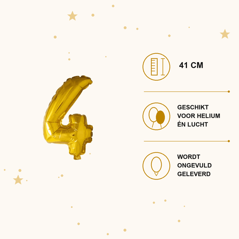 Cijfer Ballon 4 Goud - 41 cm - Ballonnenshop.nl