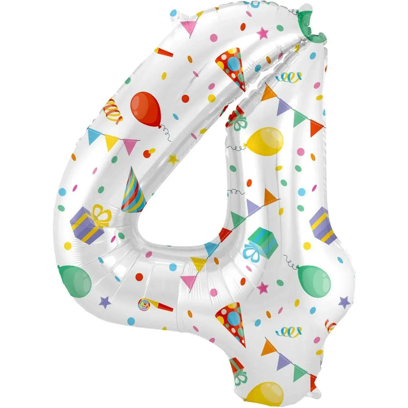 Cijfer Ballon 4 - Joyful Party - 86 cm - Ballonnenshop.nl