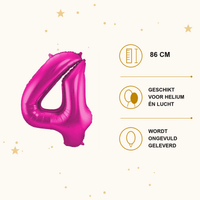 Cijfer Ballon 4 Roze - 86 cm - Ballonnenshop.nl