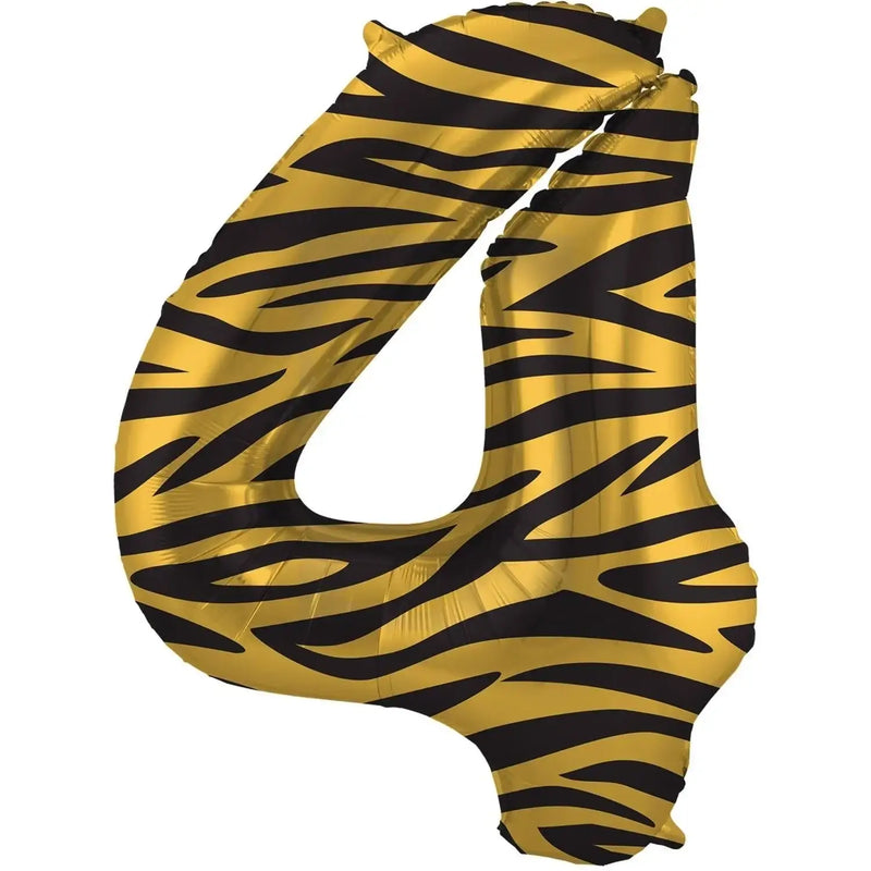 Cijfer Ballon 4 - Tijgerprint - 86 cm - Ballonnenshop.nl