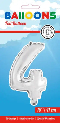 Cijfer Ballon 4 - Zilver - 41 cm - Ballonnenshop.nl