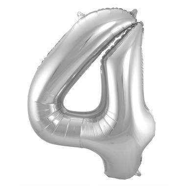 Cijfer Ballon 4 - Zilver - 86 cm - Ballonnenshop.nl