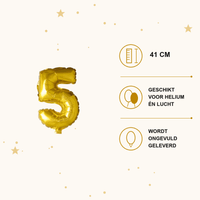 Cijfer Ballon 5 Goud - 41 cm - Ballonnenshop.nl