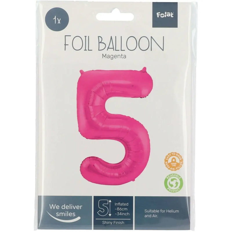 Cijfer Ballon 5 - Roze - 86 cm - Ballonnenshop.nl