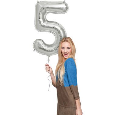 Cijfer Ballon 5 - Zilver - 86 cm - Ballonnenshop.nl