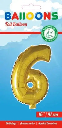 Cijfer Ballon 6 - Goud - 41 cm - Ballonnenshop.nl