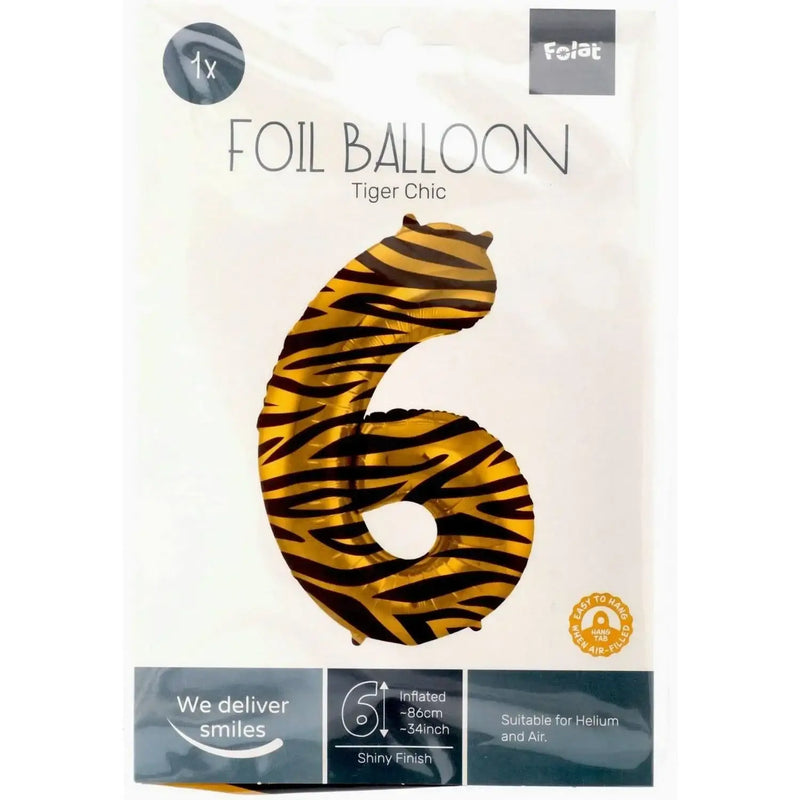 Cijfer Ballon 6 - Tijgerprint - 86 cm - Ballonnenshop.nl