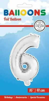 Cijfer Ballon 6 - Zilver - 41 cm - Ballonnenshop.nl