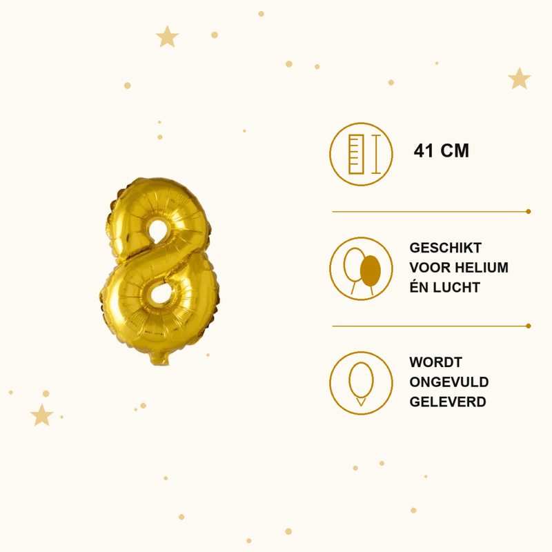 Cijfer Ballon 8 Goud - 41 cm - Ballonnenshop.nl