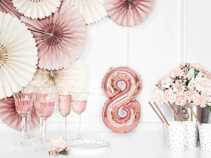Cijfer Ballon 8 Rose Goud 35 cm - Ballonnenshop.nl