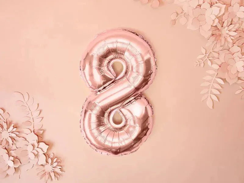 Cijfer Ballon 8 Rose Goud 35 cm - Ballonnenshop.nl