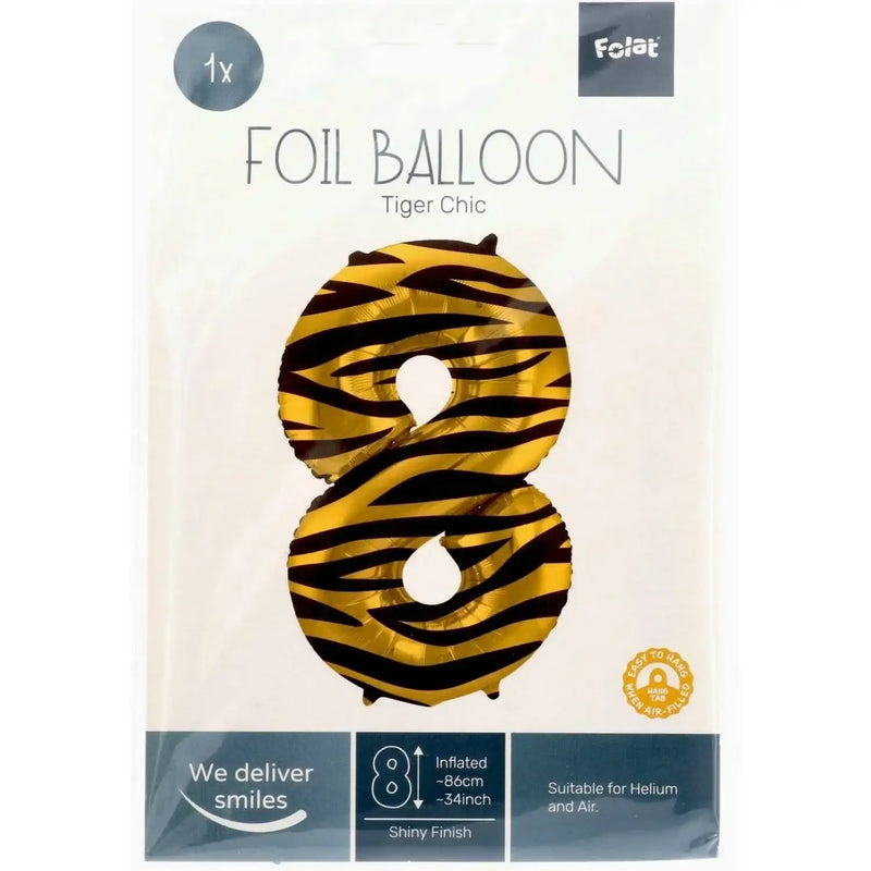 Cijfer Ballon 8 - Tijgerprint - 86 cm - Ballonnenshop.nl