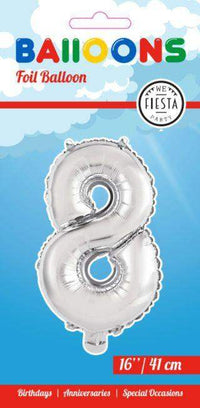Cijfer Ballon 8 - Zilver - 41 cm - Ballonnenshop.nl