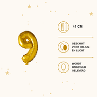 Cijfer Ballon 9 Goud - 41 cm - Ballonnenshop.nl