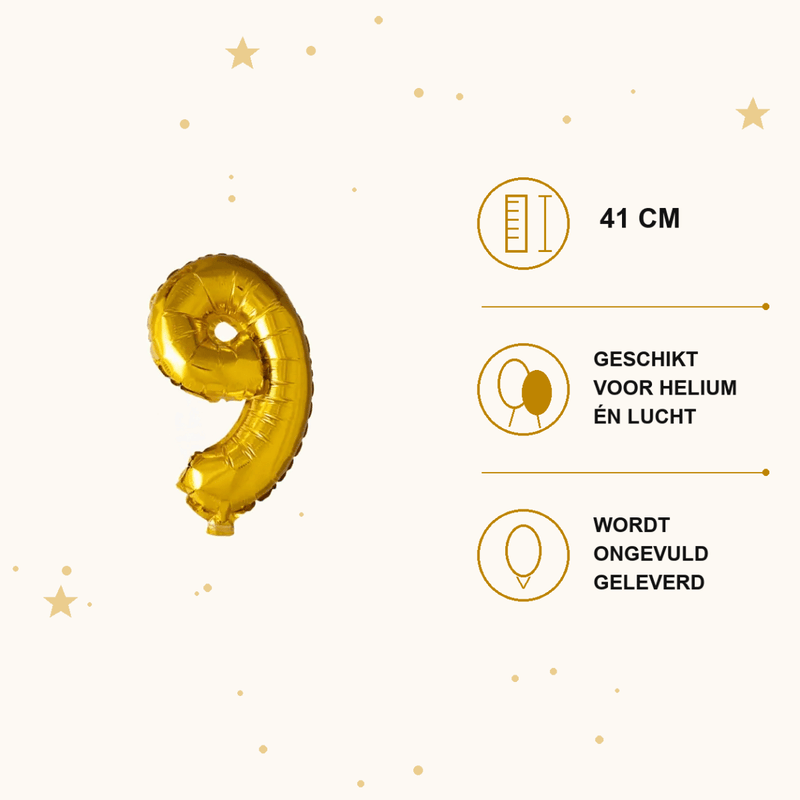 Cijfer Ballon 9 Goud - 41 cm - Ballonnenshop.nl