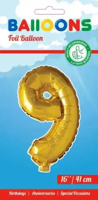 Cijfer Ballon 9 - Goud - 41 cm - Ballonnenshop.nl