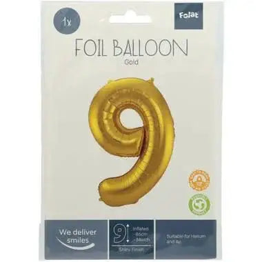Cijfer Ballon 9 - Goud - 86 cm - Ballonnenshop.nl