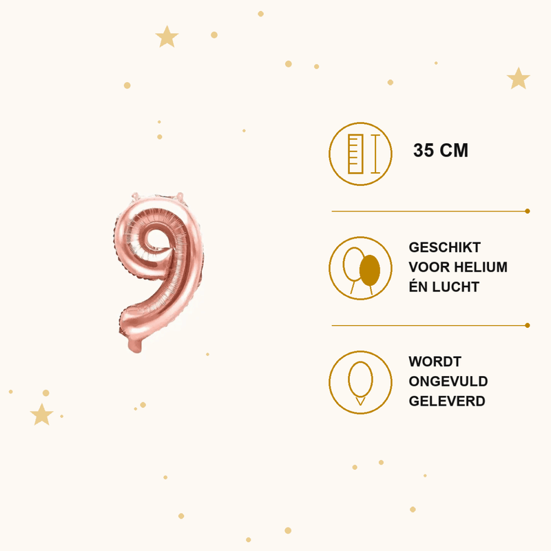 Cijfer Ballon 9 Rose Goud 35 cm - Ballonnenshop.nl