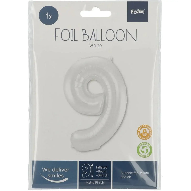 Cijfer Ballon 9 - Wit - 86 cm - Ballonnenshop.nl
