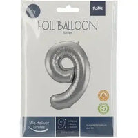 Cijfer Ballon 9 - Zilver - 86 cm - Ballonnenshop.nl