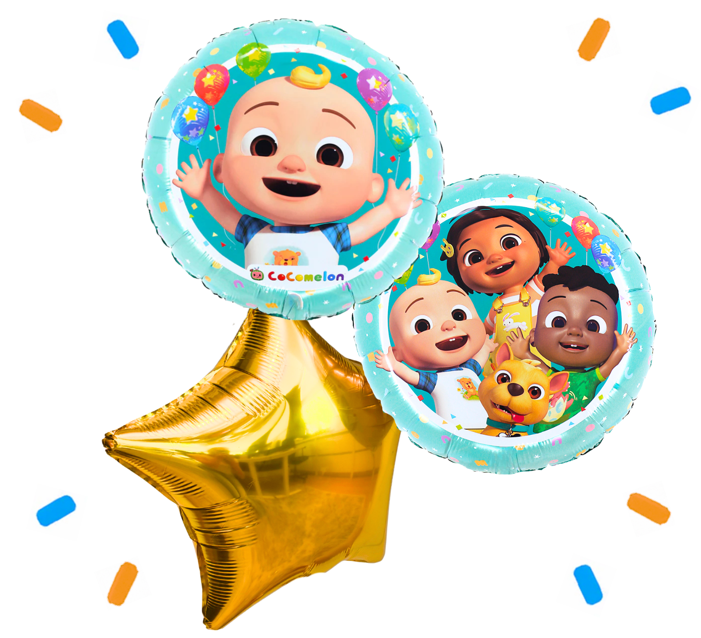 Cocomelon Trosje Blauw/Wit/Goud - Gevuld Met Helium - 46 cm