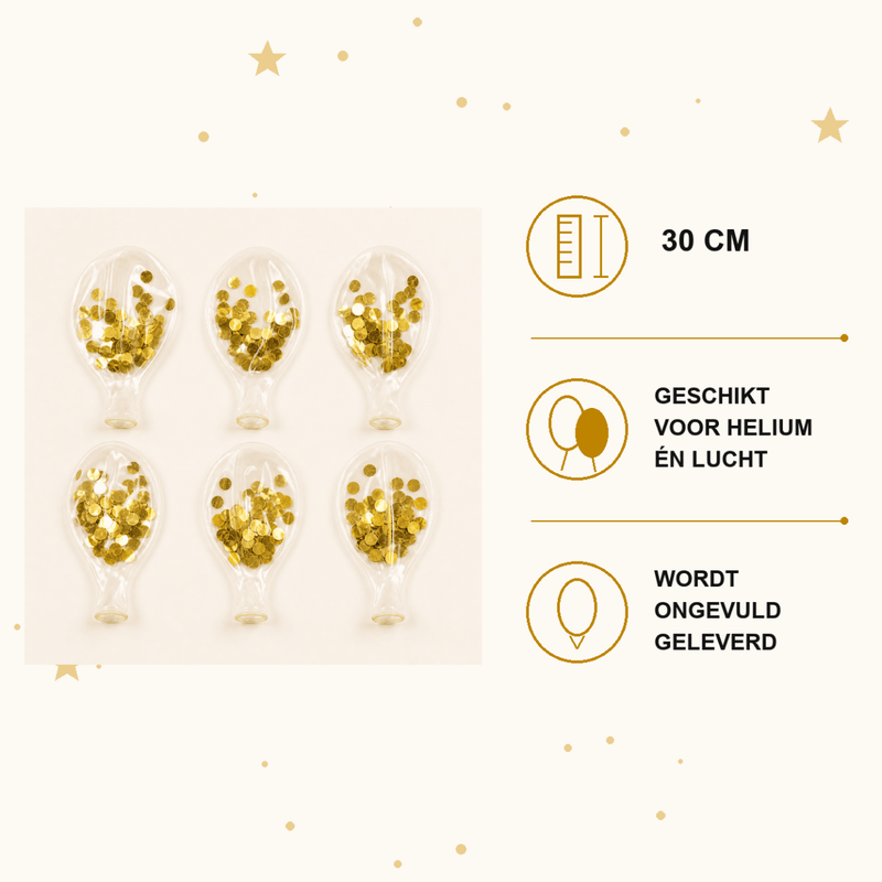 Confetti Ballonnen Goud Ginger Ray - 6 stuks - 30 cm - Ballonnenshop.nl