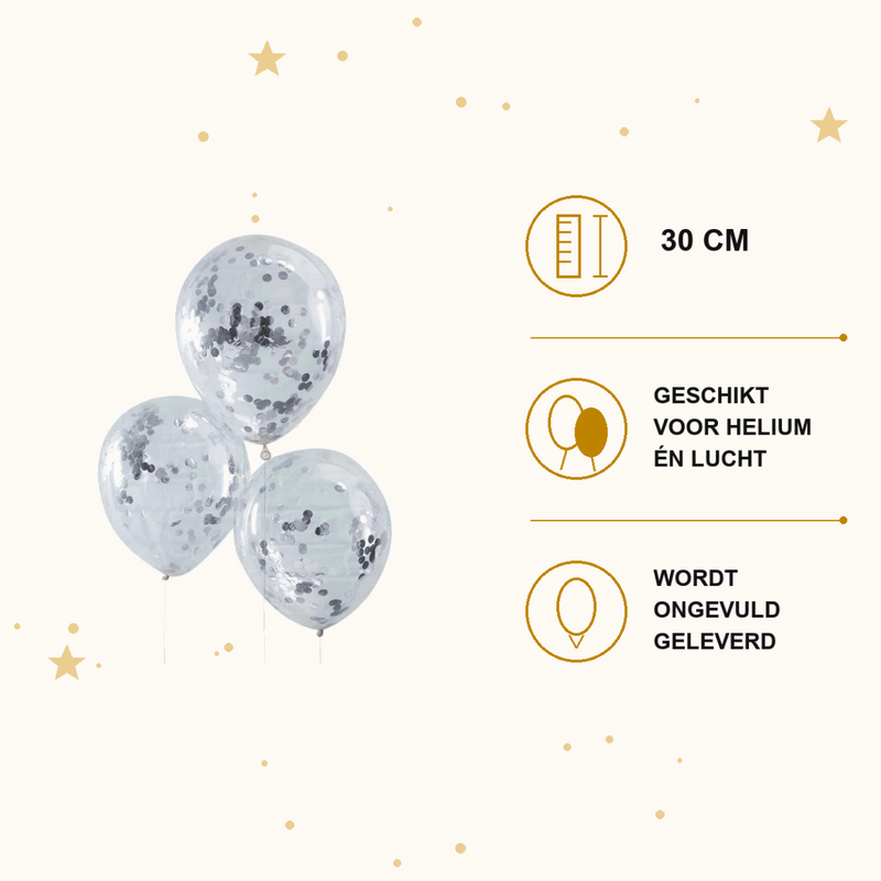 Confetti Ballonnen Zilver - 5 stuks - 30 cm - Ballonnenshop.nl