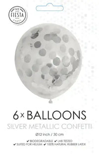 Confetti Ballonnen - Zilver - 6 stuks - 30 cm - Ballonnenshop.nl