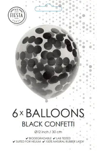 Confetti Ballonnen - Zwart - 6 stuks - 30 cm - Ballonnenshop.nl