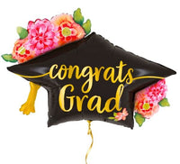 Congrats Grad Bloemenhoed Ballon - Gevuld Met Helium - 104 cm - Ballonnenshop.nl