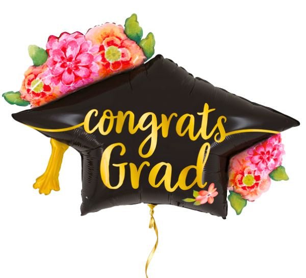 Congrats Grad Bloemenhoed Ballon - Gevuld Met Helium - 104 cm - Ballonnenshop.nl