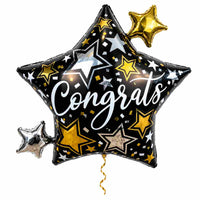Congrats Ster Helium XL Ballon met dun metallic gouden lint op witte achtergrond – Ballonnenshop.nl
