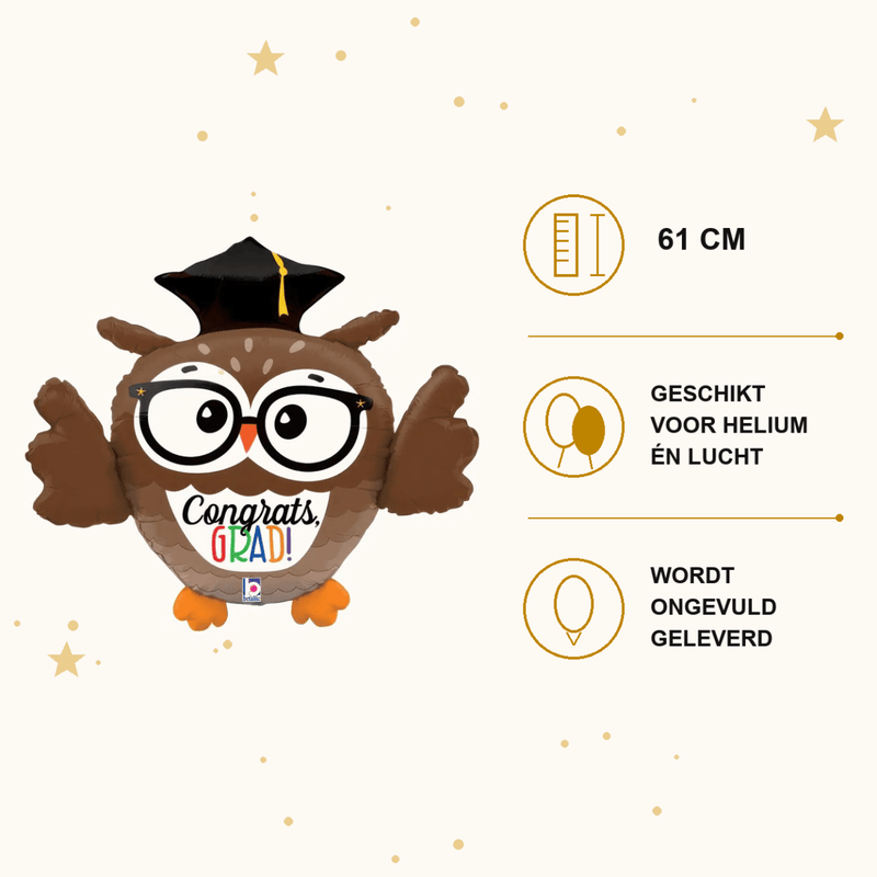 Congrats Uil Folie Ballon - 61 cm - Ballonnenshop.nl