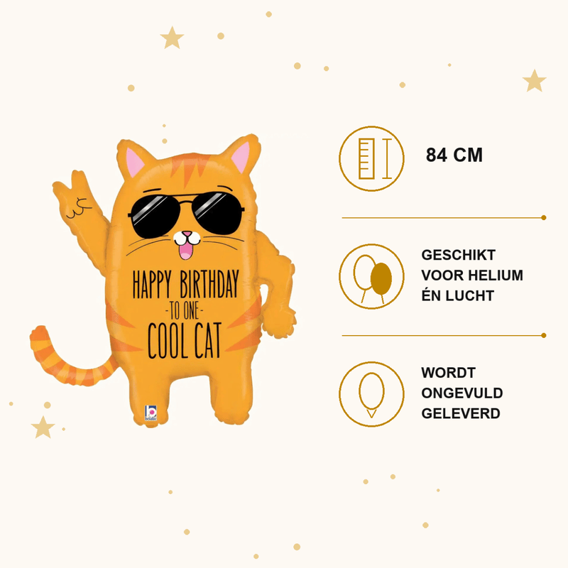 Cool Cat Birthday Folie Ballon - 84 cm - Ballonnenshop.nl
