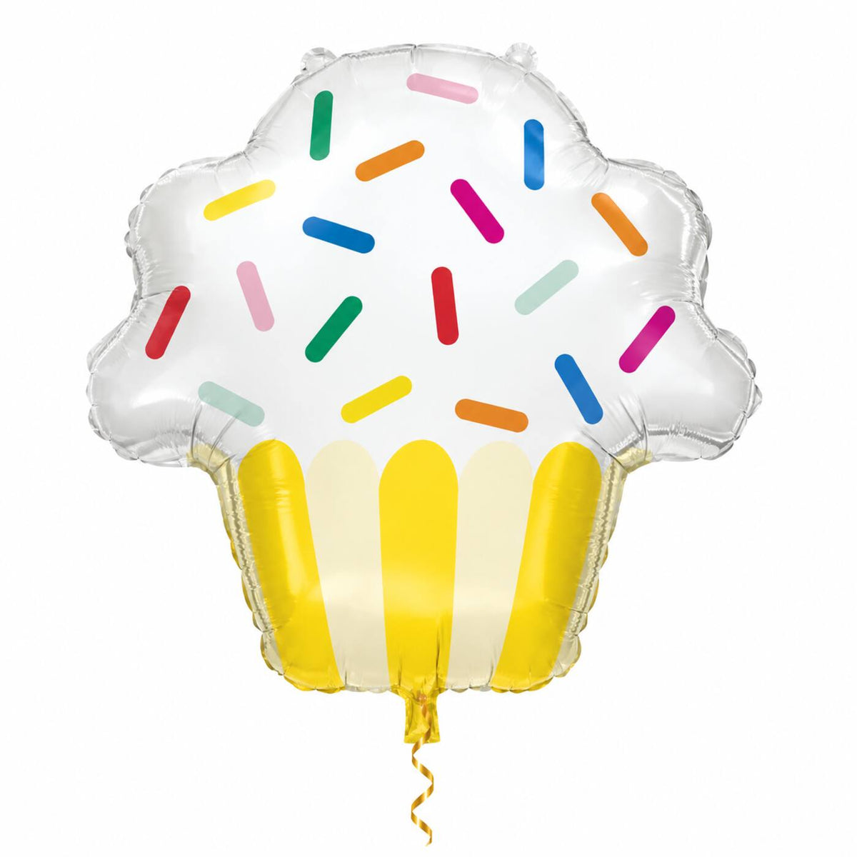 Cupcake Helium XL Ballon met dun metallic gouden lint op witte achtergrond – Ballonnenshop.nl
