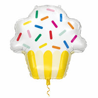 Cupcake Helium XL Ballon met dun metallic gouden lint op witte achtergrond – Ballonnenshop.nl