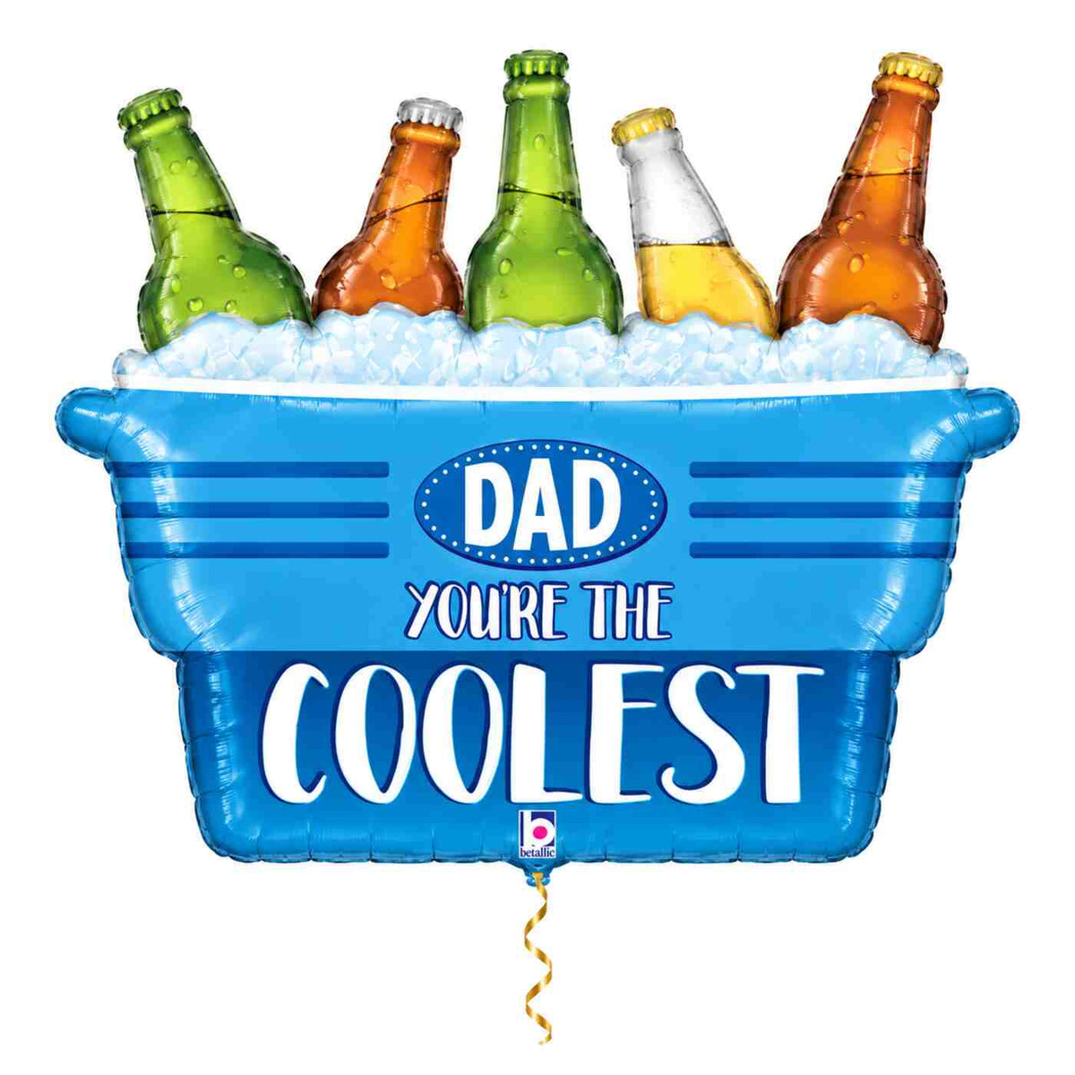 Dad You're The Coolest XL Ballon met dun metallic gouden lint op witte achtergrond – Ballonnenshop.nl