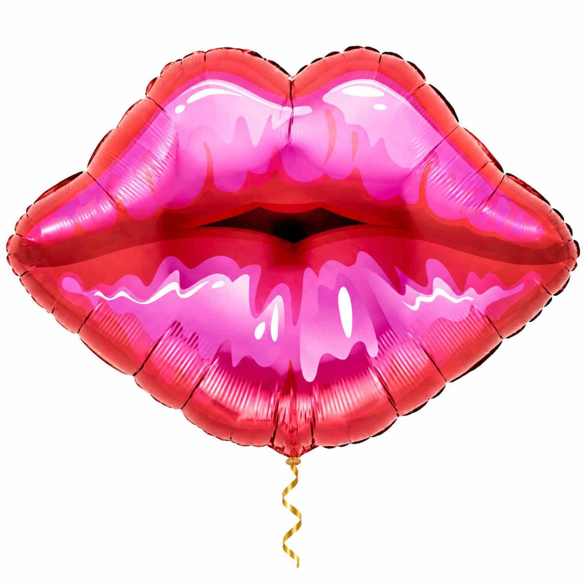 Dikke Zoen Ballon met dun metallic gouden lint op witte achtergrond – Ballonnenshop.nl