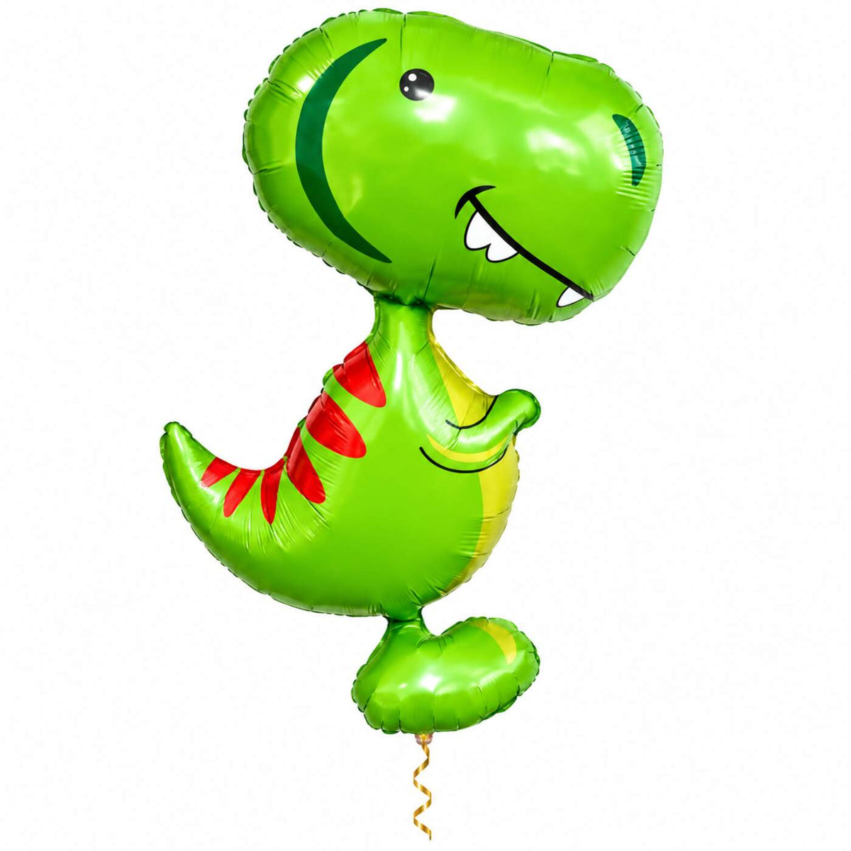 Dino Helium XL Ballon met dun metallic gouden lint op witte achtergrond – Ballonnenshop.nl