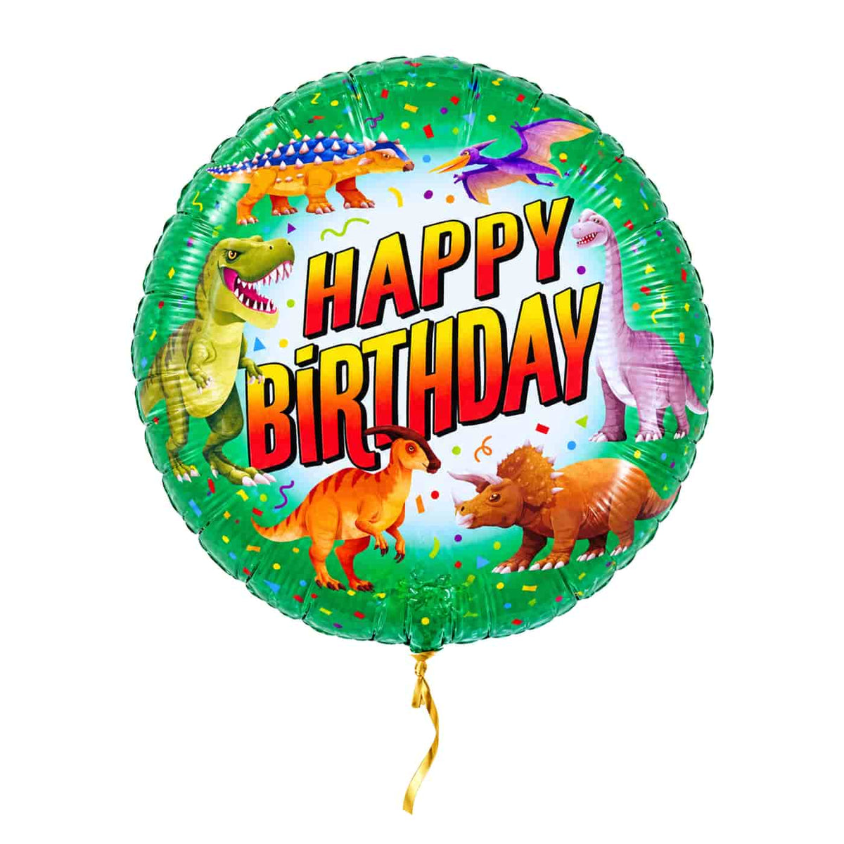 Dinosaurussen Happy Birthday – met helium gevuld, met gouden lint