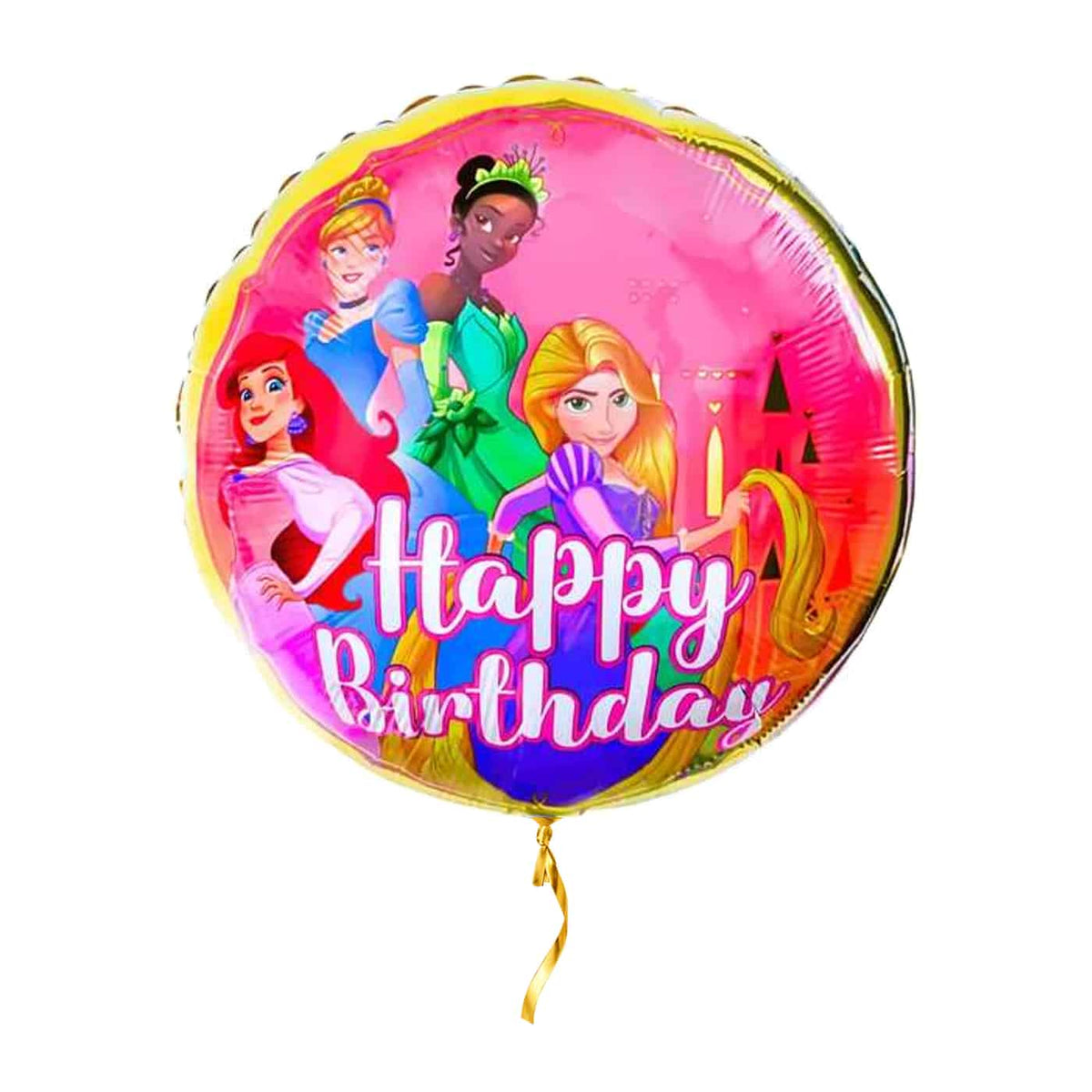 Disney Prinsessen Happy Birthday – met helium gevuld, met gouden lint