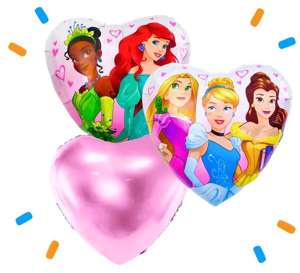 Disney Prinsessen Trosje Hartjes – heliumgevulde ballonnen met dunne metallic-gouden lintjes op een witte achtergrond