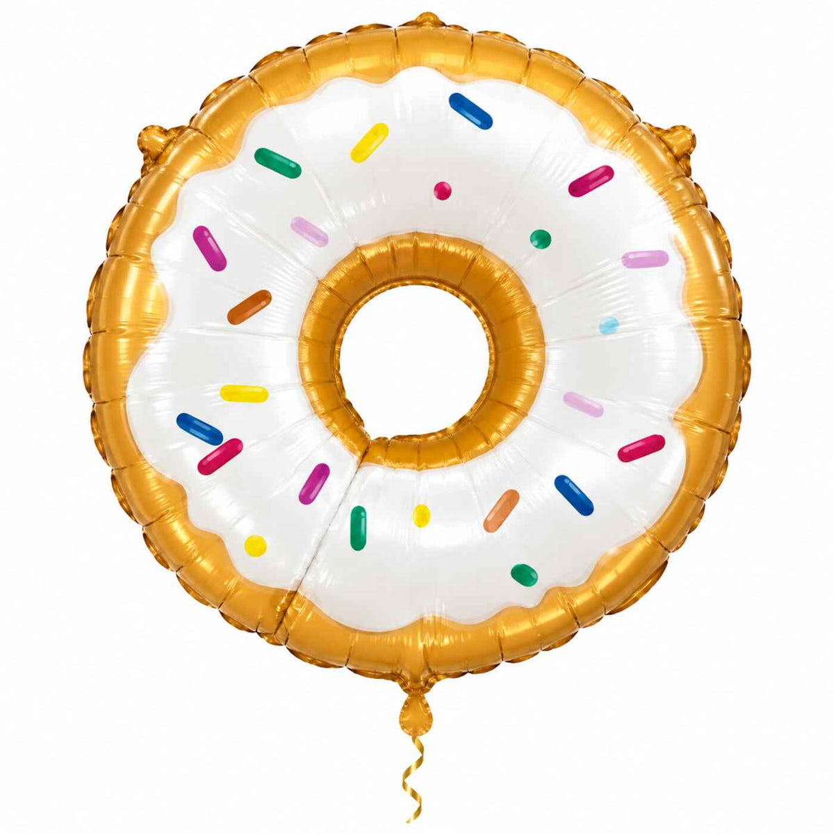 Donut Helium Ballon met dun metallic gouden lint op witte achtergrond – Ballonnenshop.nl