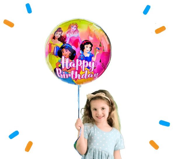 Doornroosje, Belle, Sneeuwwitje & Jasmine Disney Prinsessen Happy Birthday Helium Ballon - Gevuld Met Helium - 46 cm - Ballonnenshop.nl