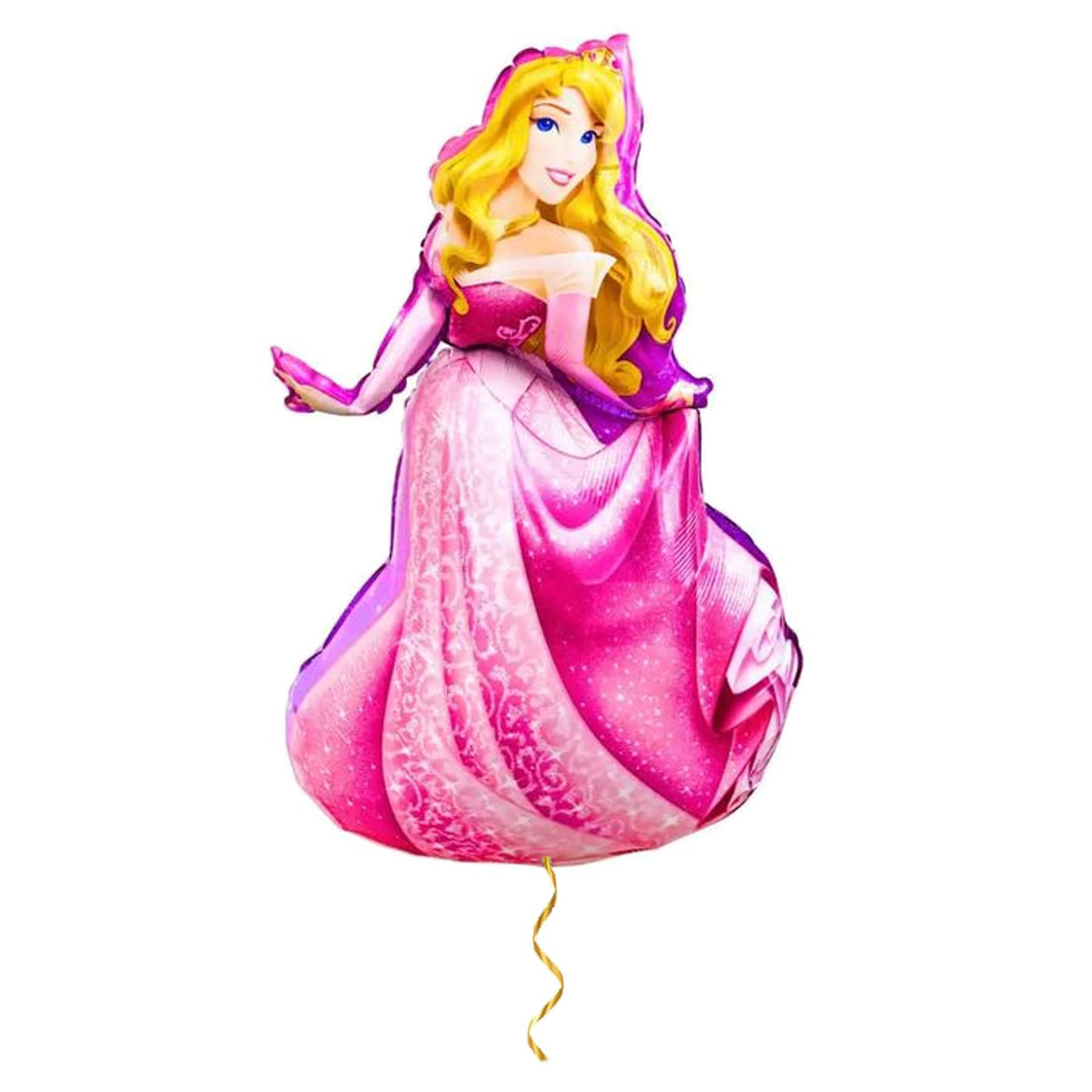 Doornroosje Disney Prinses XL – helium gevuld met metallic gouden lint – Ballonnenshop.nl