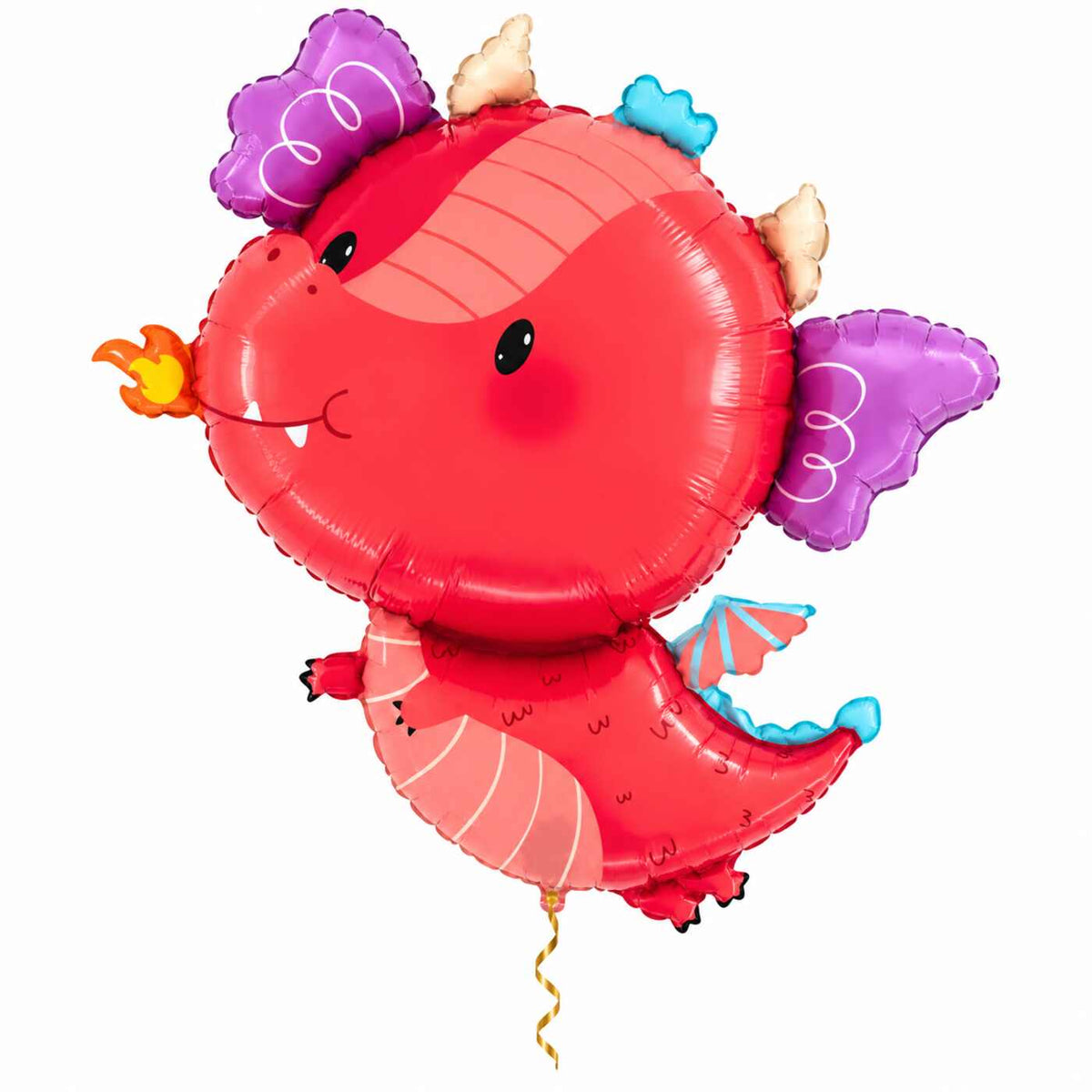 Draak Dino Helium XL Ballon met dun metallic gouden lint op witte achtergrond – Ballonnenshop.nl