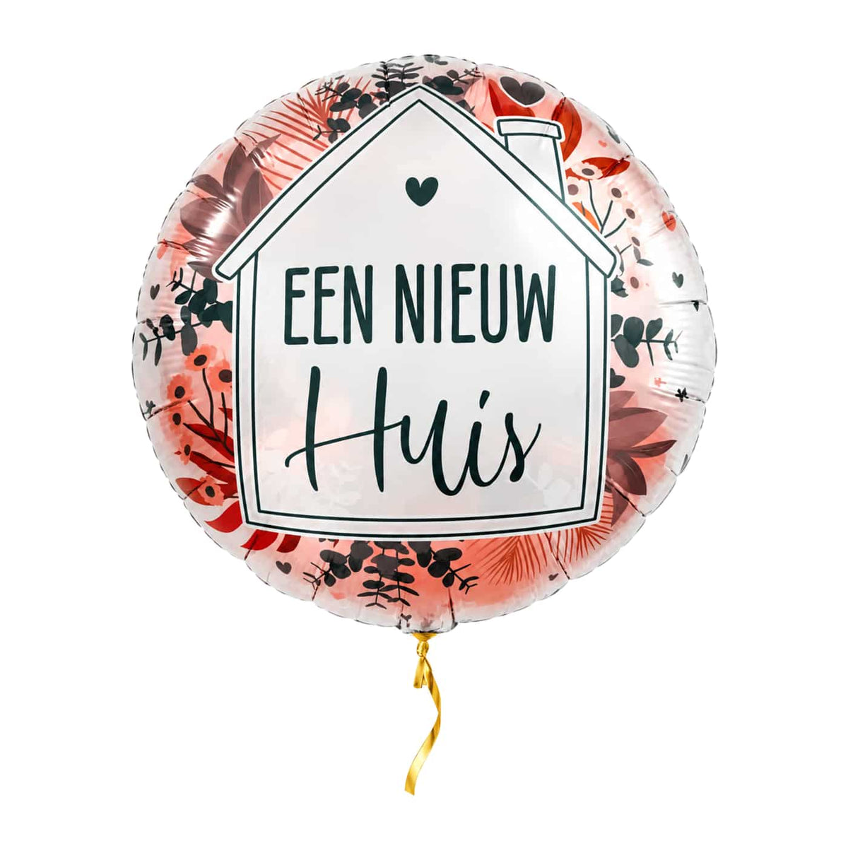 Een Nieuw Huis Helium Ballon – met helium gevuld, met gouden lint