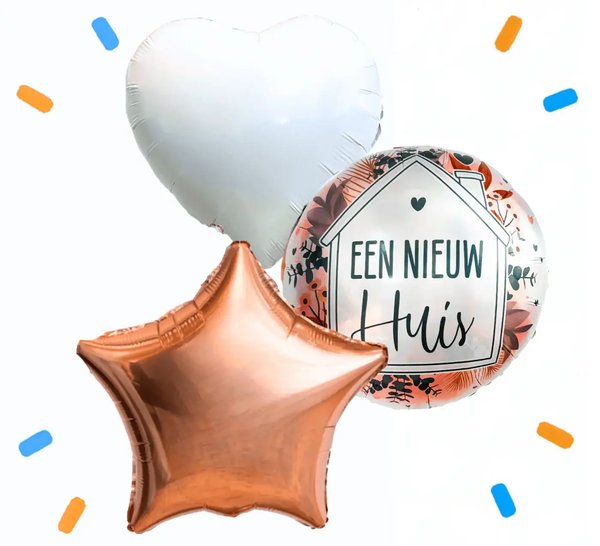 Een nieuw Huis Trosje Helium Ballonnen - Gevuld Met Helium - 46 cm - Ballonnenshop.nl